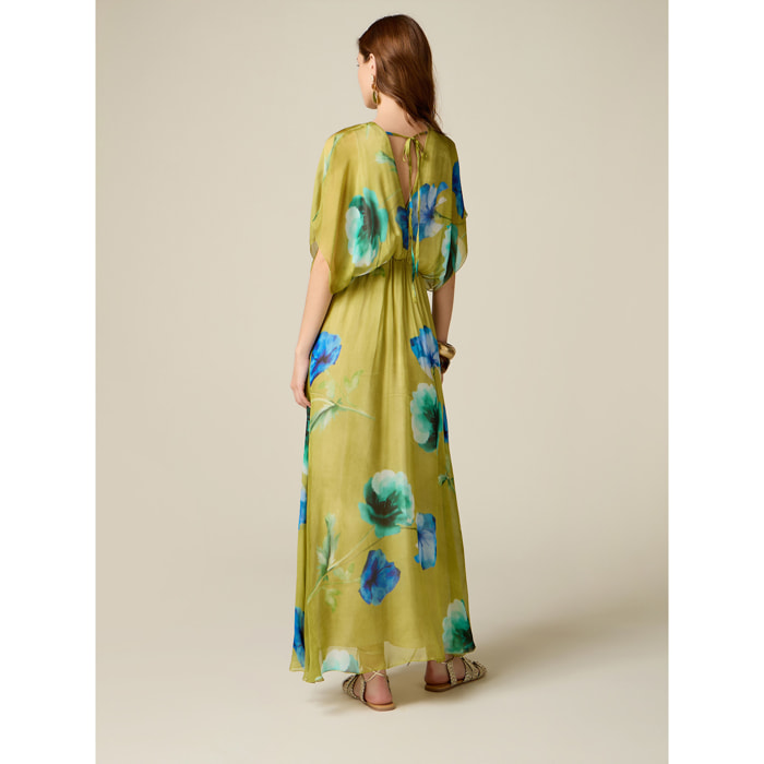 Oltre - Vestido largo mezcla de seda estampado - Verde