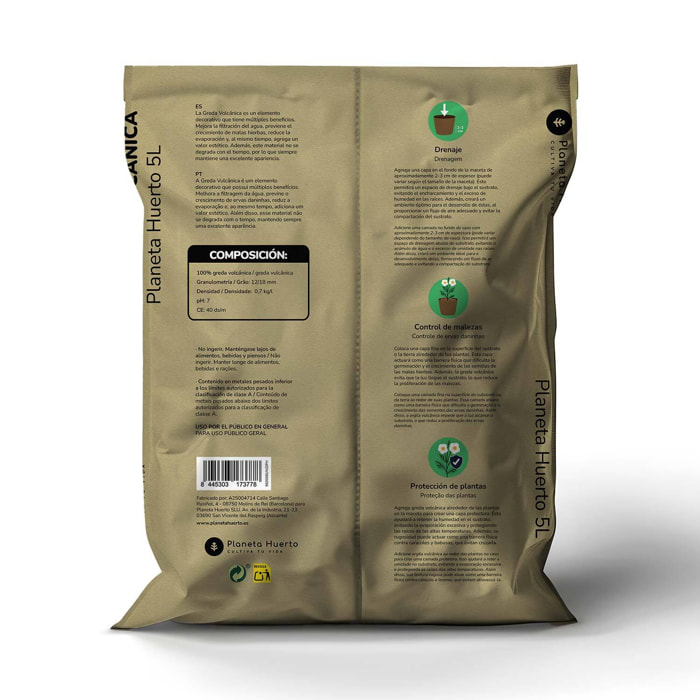 PLANETA HUERTO | Greda Volcánica 15 L – Sustrato Natural para Drenaje y Aireación del Suelo
