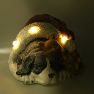 Cane in resina nero con gatto, cappello e led cm35x34h24,6