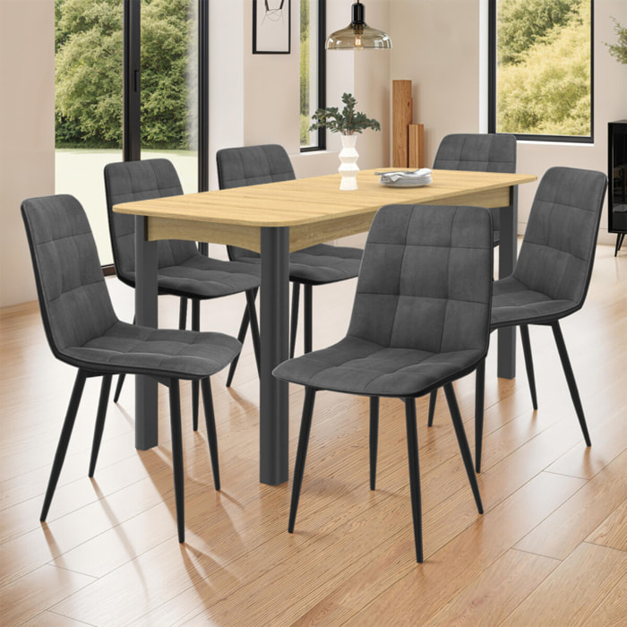 Chaises Linda velours gris foncé pieds métal noirs - lot de 6