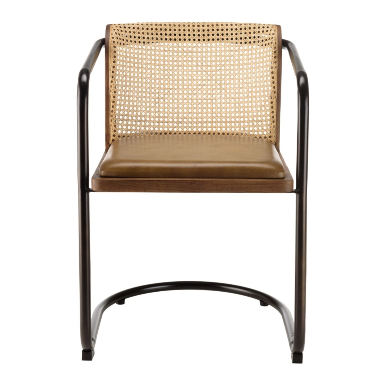 MARCEL - Lot de 2 fauteuils manguier assise cuir dossier arrondi rotin