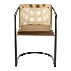 MARCEL - Lot de 2 fauteuils manguier assise cuir dossier arrondi rotin