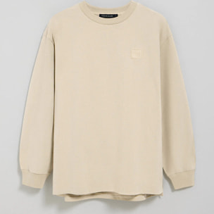 Camiseta de manga larga y cuello redondo color crudo con detalle Polo Club