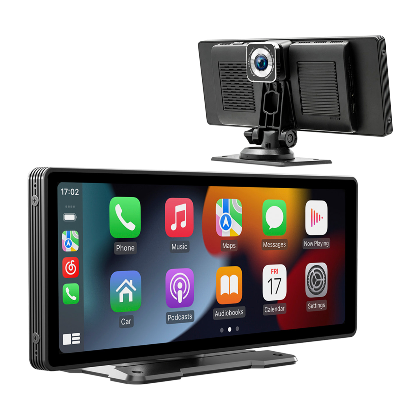 DAM Pantalla táctil B5303R para coche 10,2" HD. Android Auto/Car Play inalámbrico. Bluetooth MP5 con Mirror Link, dashcam frontal + trasera 12 LED. 24,45x2,5x9,8 Cm. Color: Negro