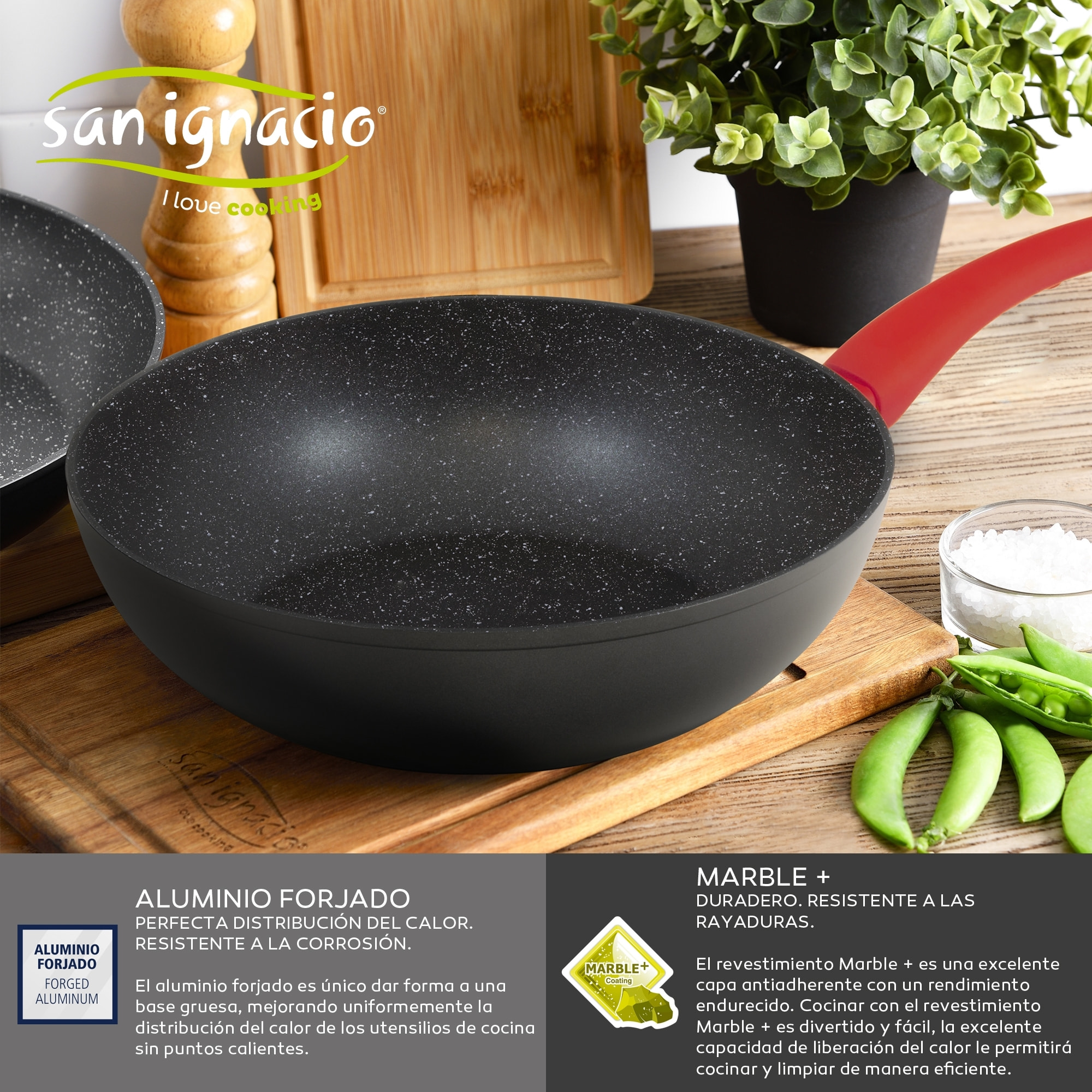 Juego de bateria de cocina de 5pc + wok en aluminio forjado san ignacio.