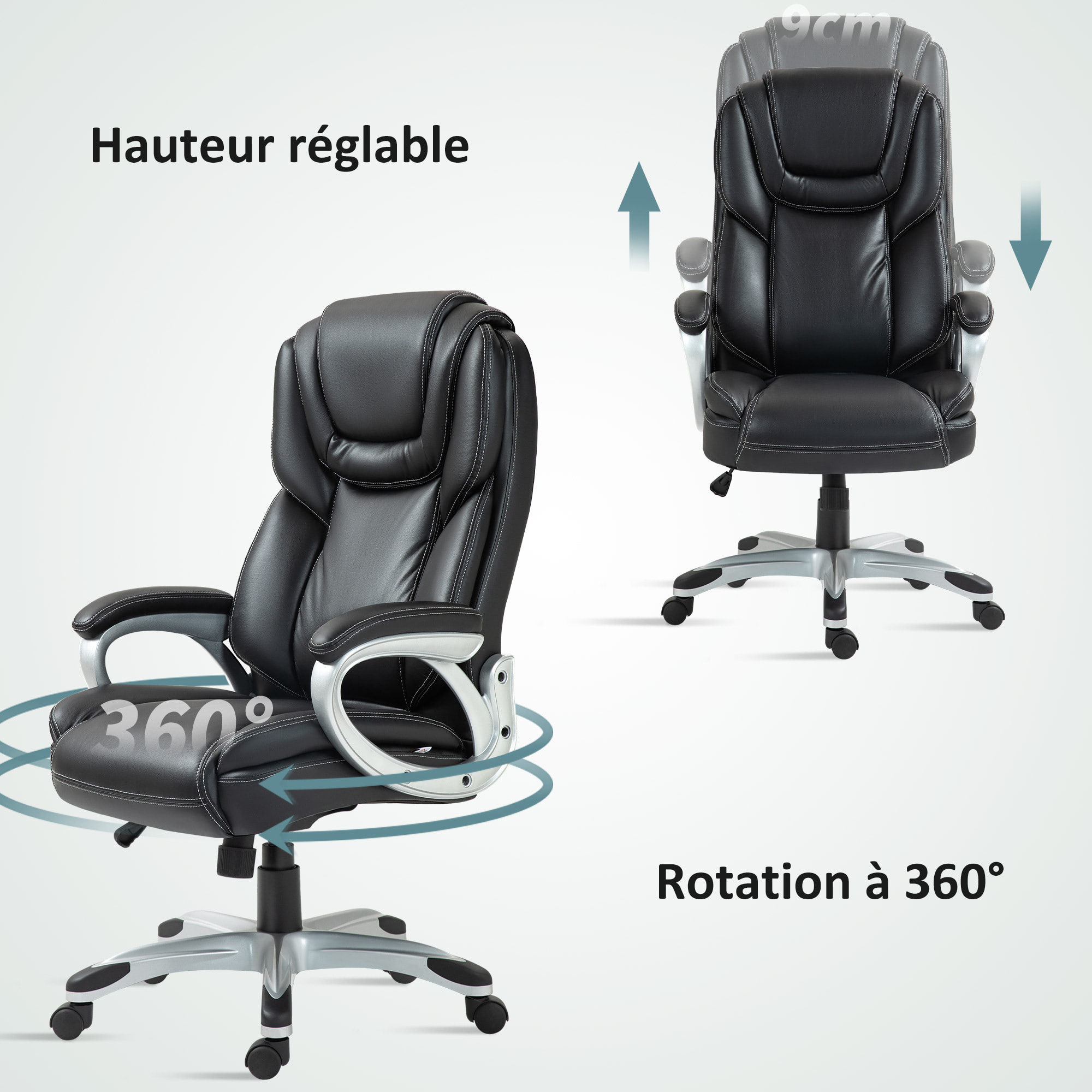 Chaise de bureau direction réglable grand confort - fonction bascule verrouillable - synthétique noir
