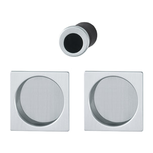 Set 5 aluminium pour porte coulissante 4921 F94-1 carré aspect chromé satiné, aveugle sans gâche, cuvette + doigt - HOPPE - 3948083