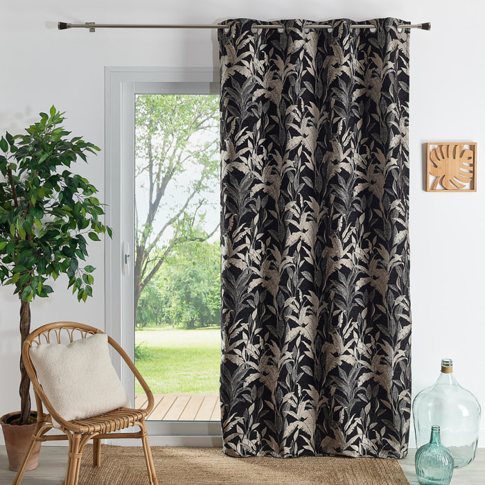 Rideau Jacquard Motif Jungle - Noir
