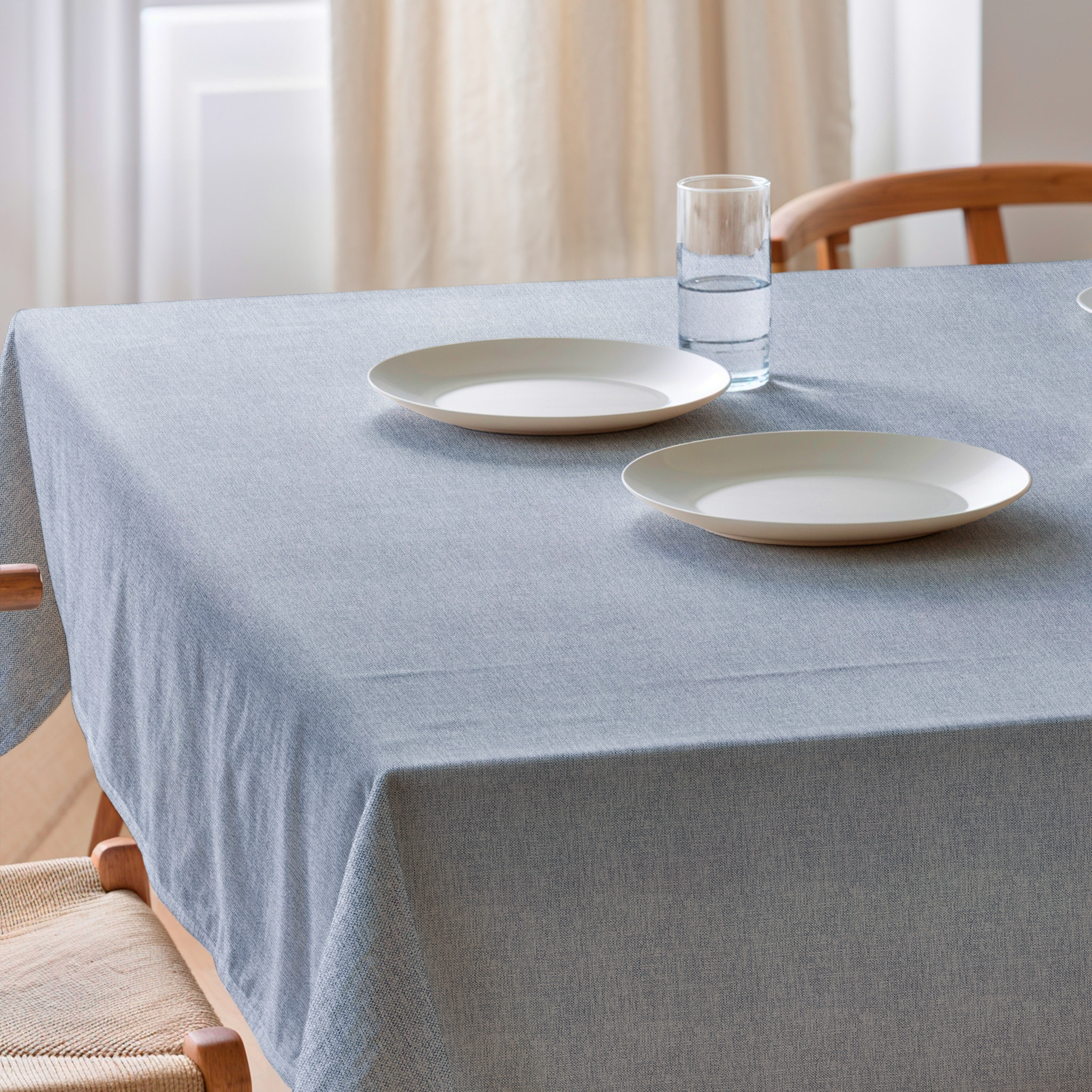 Nappe jacquard unie antitache Indra Blue