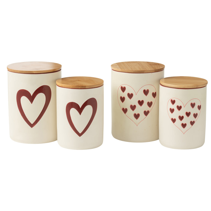 J-Line pot de conservation - porcelaine - blanc/rouge - large - 2 pcs