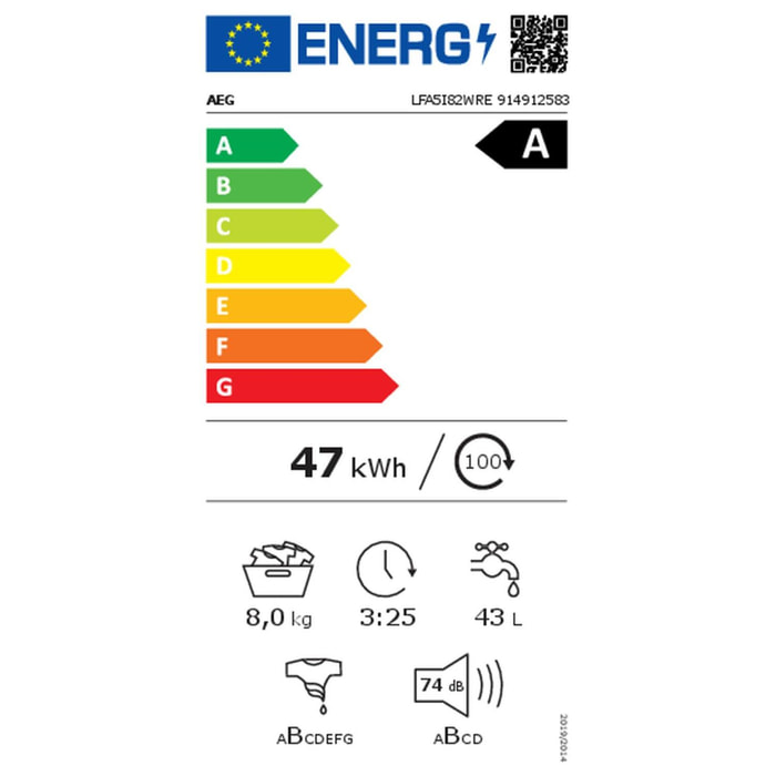 LAVADORA AEG CARGA FRONTAL LFA5I82WRE. 8 KG. DE 1200 R.P.M. BLANCO. CLASE A