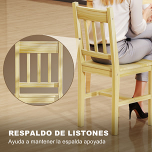 Juego de 2 Sillas de Comedor de Madera Maciza de Pino, Sillas de Cocina con Respaldo de Listones, Asiento Amplio, para Salón, Madera Natural