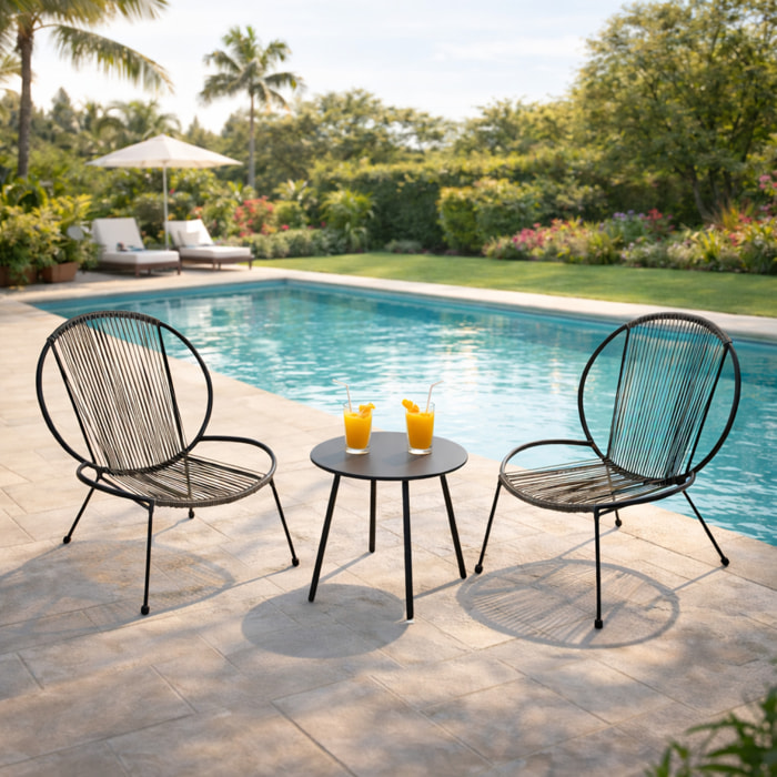 Ensemble de 2 fauteuils + 1 table basse gris foncé KANEL