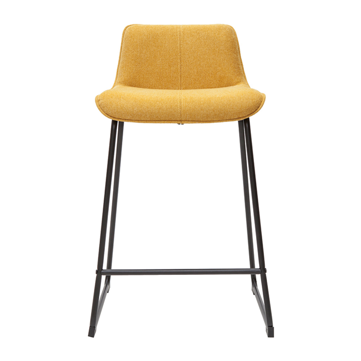 Tabourets de bar en tissu effet velours texturé jaune moutarde et métal H65 cm (lot de 2) BOOST