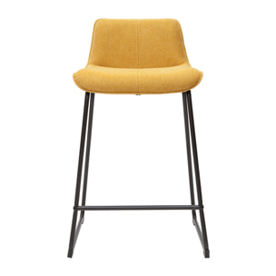 Tabourets de bar en tissu effet velours texturé jaune moutarde et métal H65 cm (lot de 2) BOOST