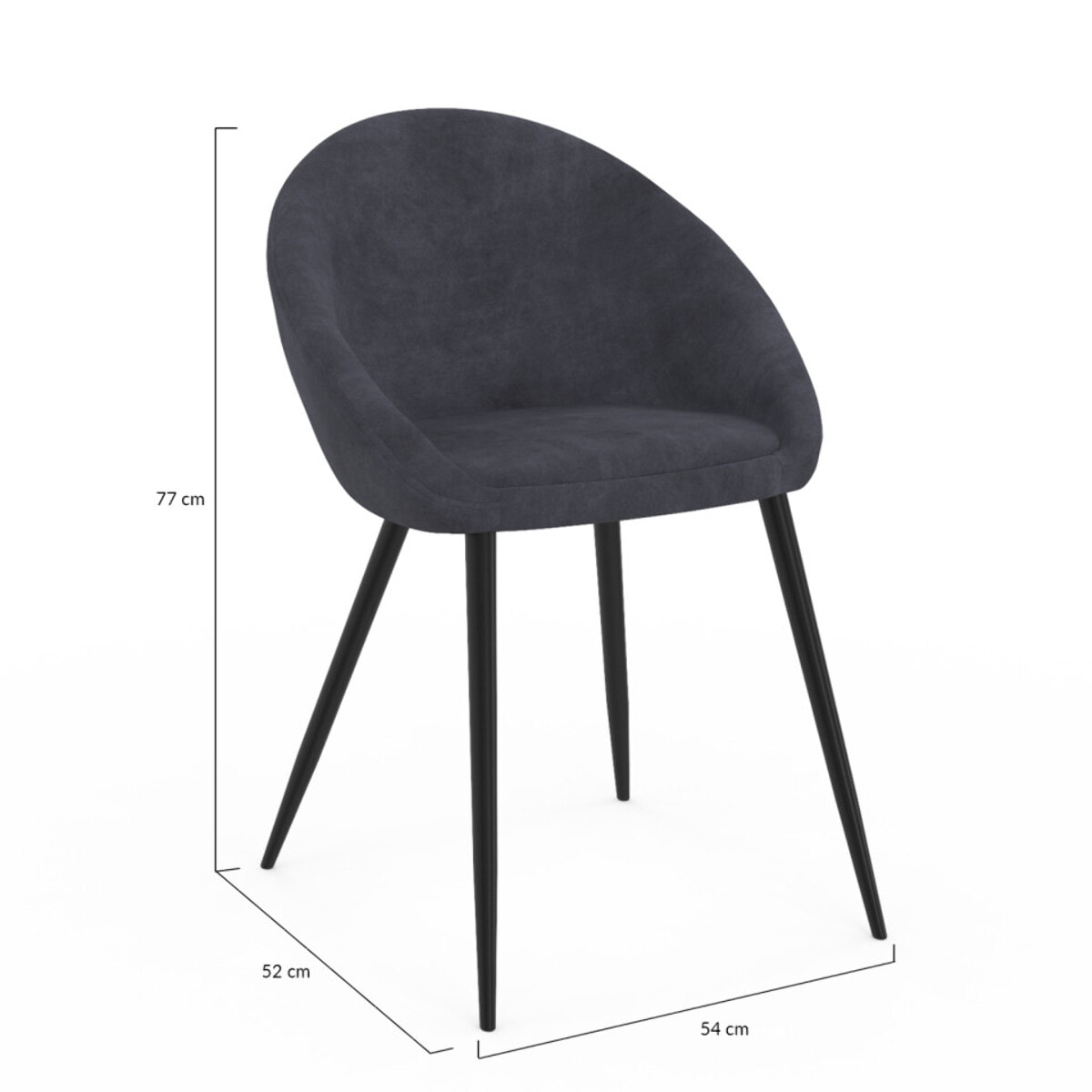 Chaises Dory velours gris pieds métal noirs - lot de 2