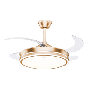 Ventilador de techo L433 107cm, aspas retráctiles, motor DC 30W, luz LED regulable de 60W, 6 velocidades, modo verano/invierno. Mando a distancia.