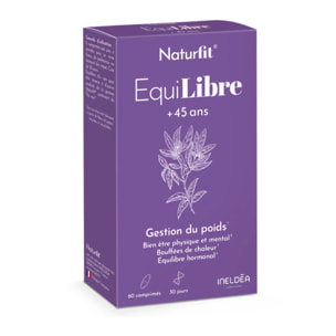 NATURFIT® EquiLibre +45 ans - Soutient l'équilibre hormonal & atténue les bouffées de chaleur - Favorise la perte de poids - Thé vert, Ginseng, Magnésium, Chrome, Gingembre - San gluten - Cure 30j