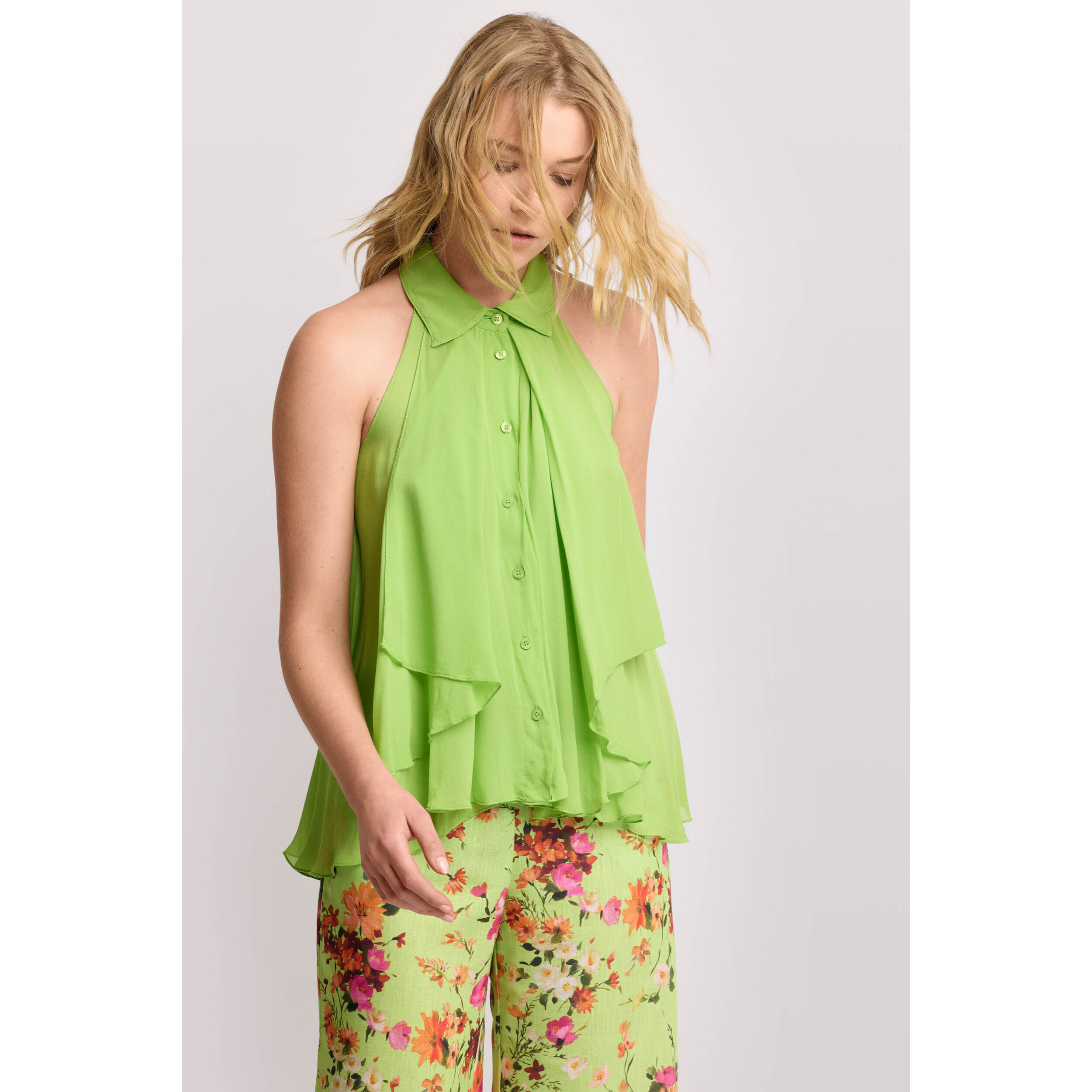 Kocca - Camicia senza maniche con volant Donna, Tinta unita, Colletto di camicia