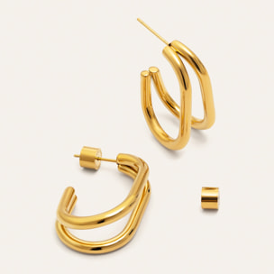 Pendientes Aro Doble Bossa Acero Baño Oro