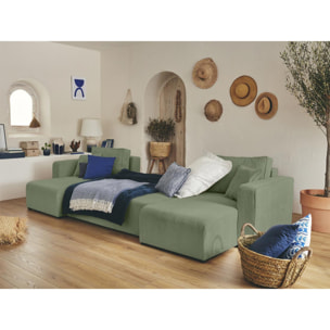 Topaze - canapé panoramique en U - 7 places - convertible avec coffre - en velours côtelé - Vert sauge