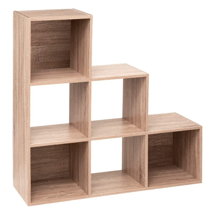 Étagère escalier 6 cases "Mix N' Modul" effet chêne naturel