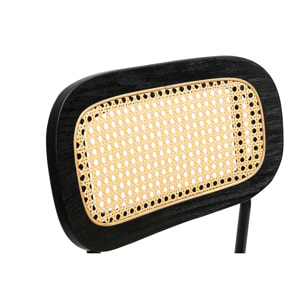 Tabourets design en tissu effet velours texturé beige, métal noir et cannage rotin (lot de 2) MIRANDA