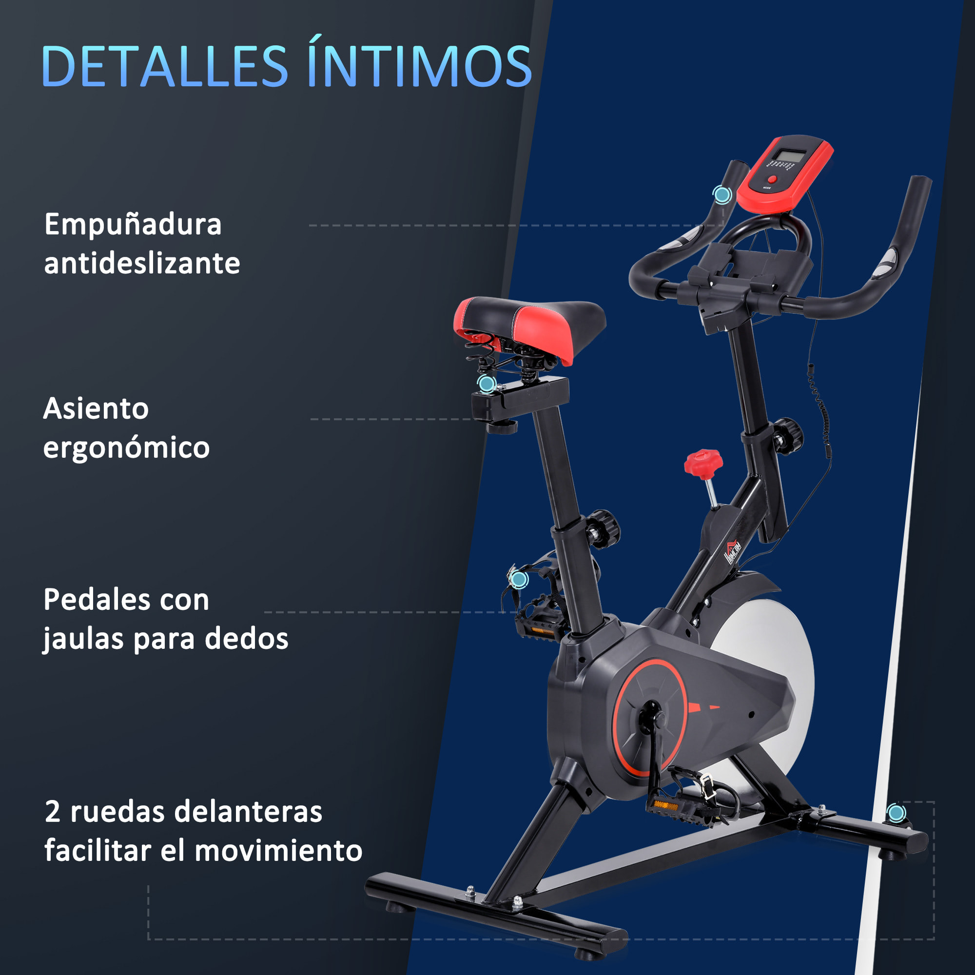 Bicicleta Estática Ciclo Indoor con Pantalla LCD Pulsómetro Sillín y Manillar Ajustables en Altura Volante de Inercia de 6 kg y Resistencia Regulable 85x46x114 cm Negro y Rojo
