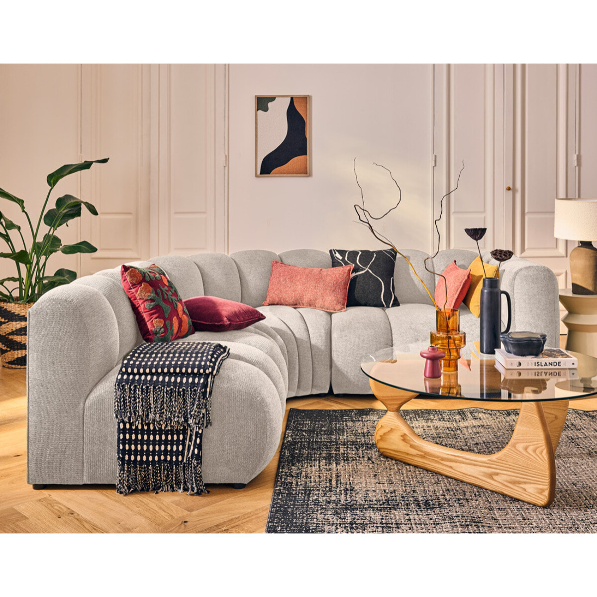 Debbie - module d'assise droit en tissu texturé - Beige