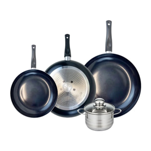 Ensemble de 3 Poêles de cuisson 24, 28 et 32 cm et 1 faitout 14 cm Elo Prima Brillant