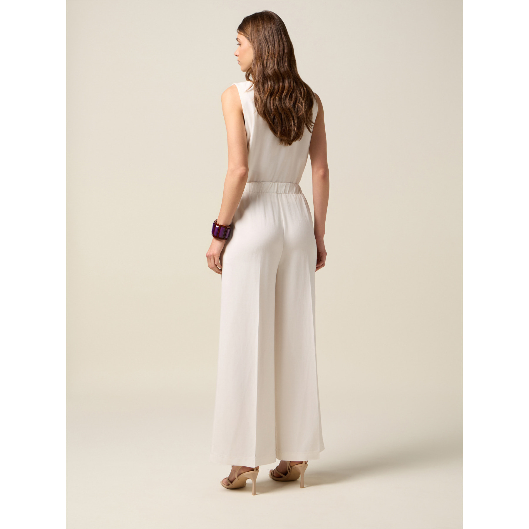 Oltre - Pantalones palazzo mezcla de lino - Blanco