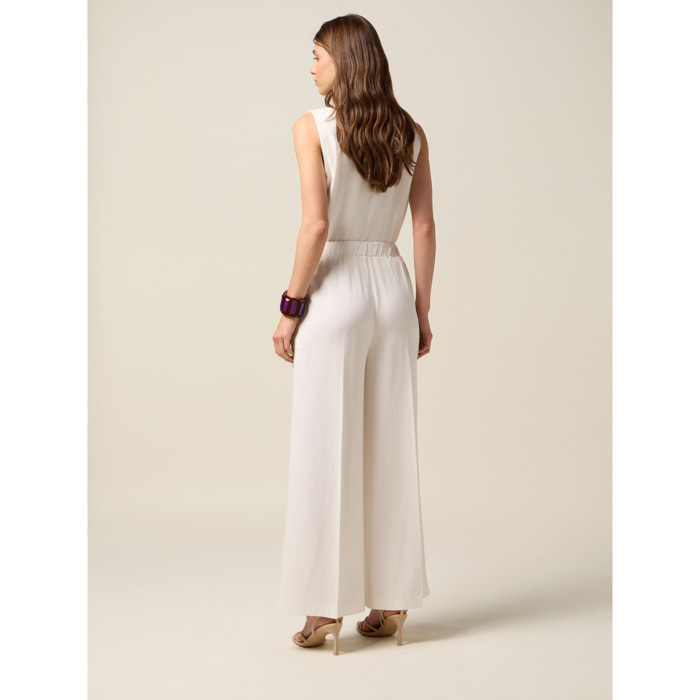Oltre - Pantalones palazzo mezcla de lino - Blanco