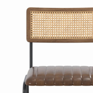 Lot de 2 chaises de bar 76 cm en cannage et cuir marron - Arsène