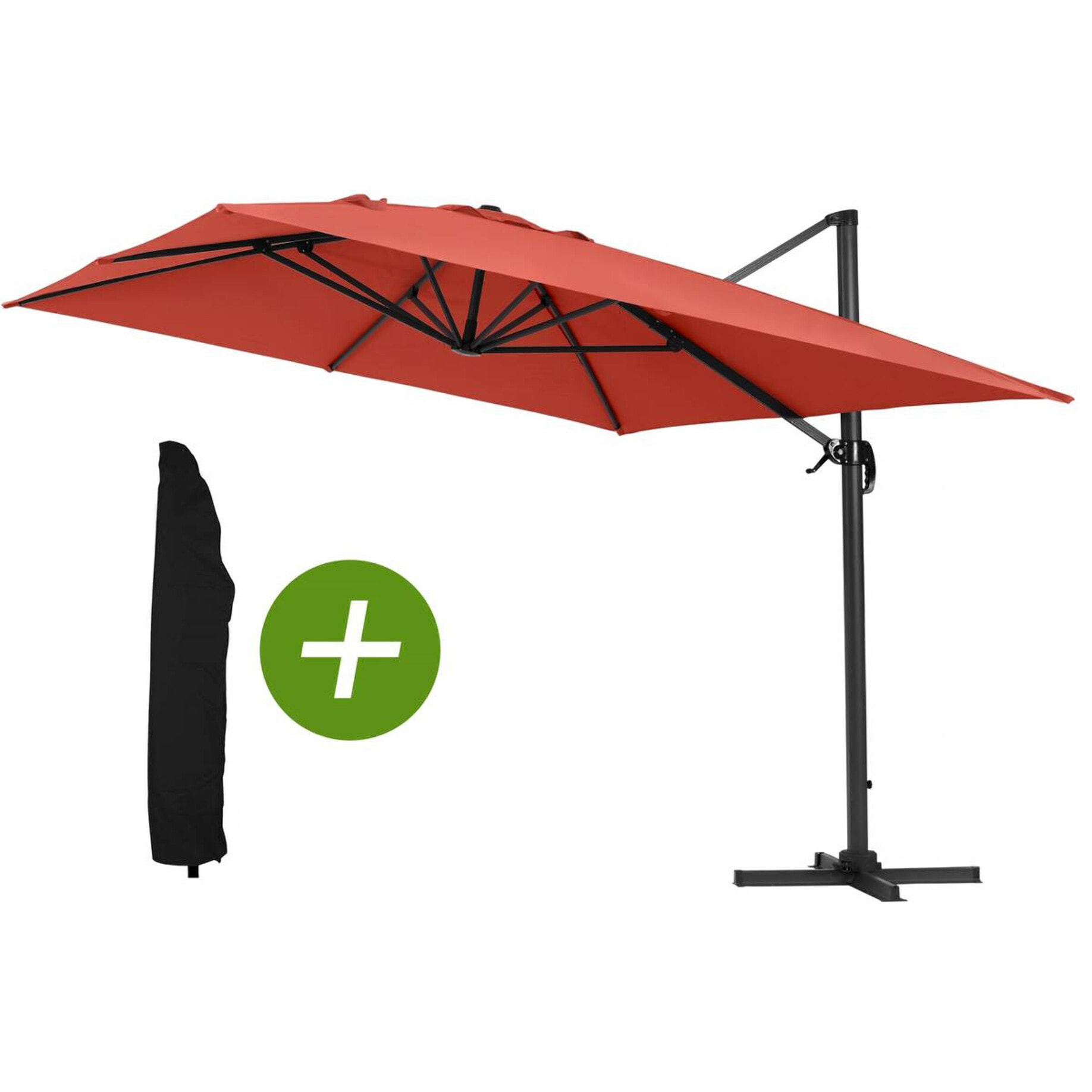 Parasol jardin déporté Alu "Sun 4" - Rectangle- 3 x 4 m - Rouge + Housse de protection