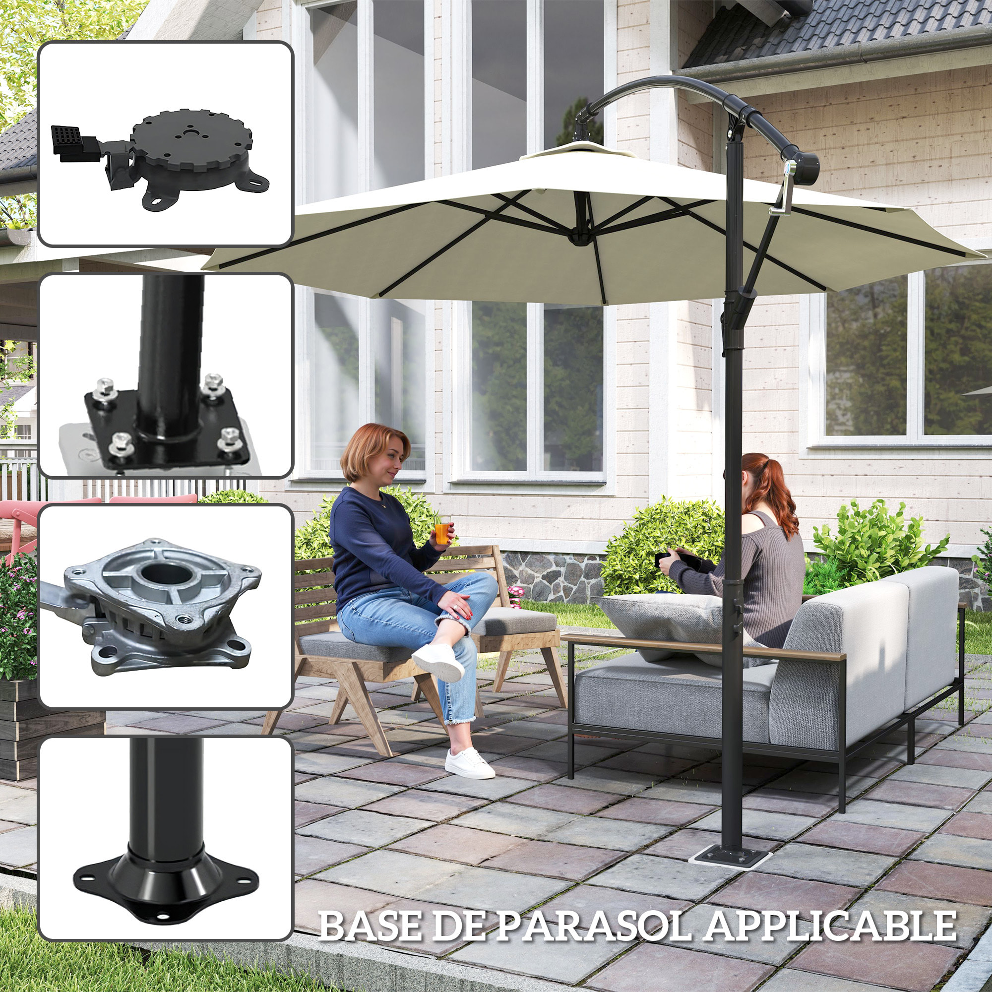 Pied pour parasol déporté à insérer dans la base d'ancrage dim. 16,5L x 16,5l x 40H cm métal galvanisé anthracite