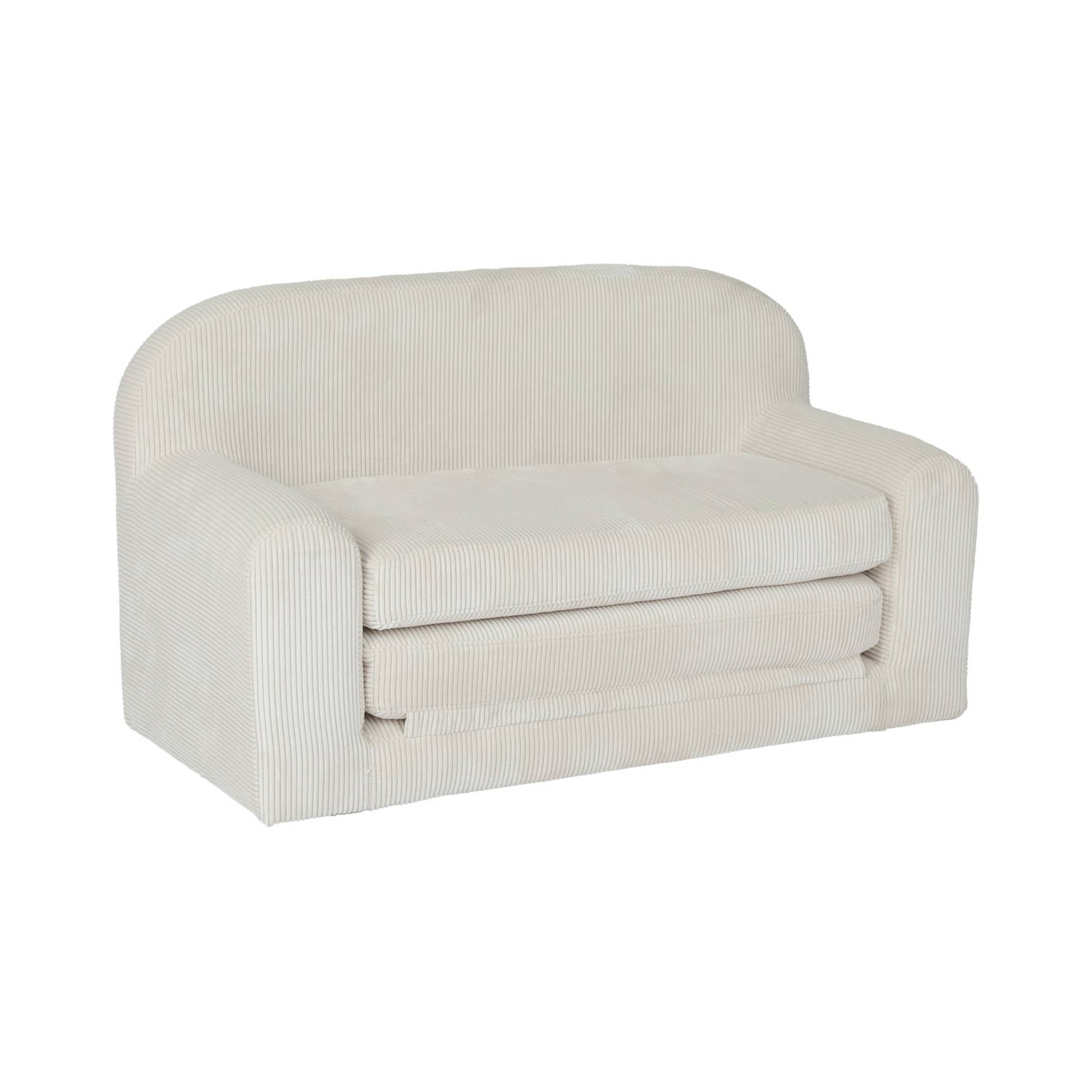 Canapé lit enfant en velours côtelé dépliable. couleur crème. L 90 x P 43 x H 51.5 cm