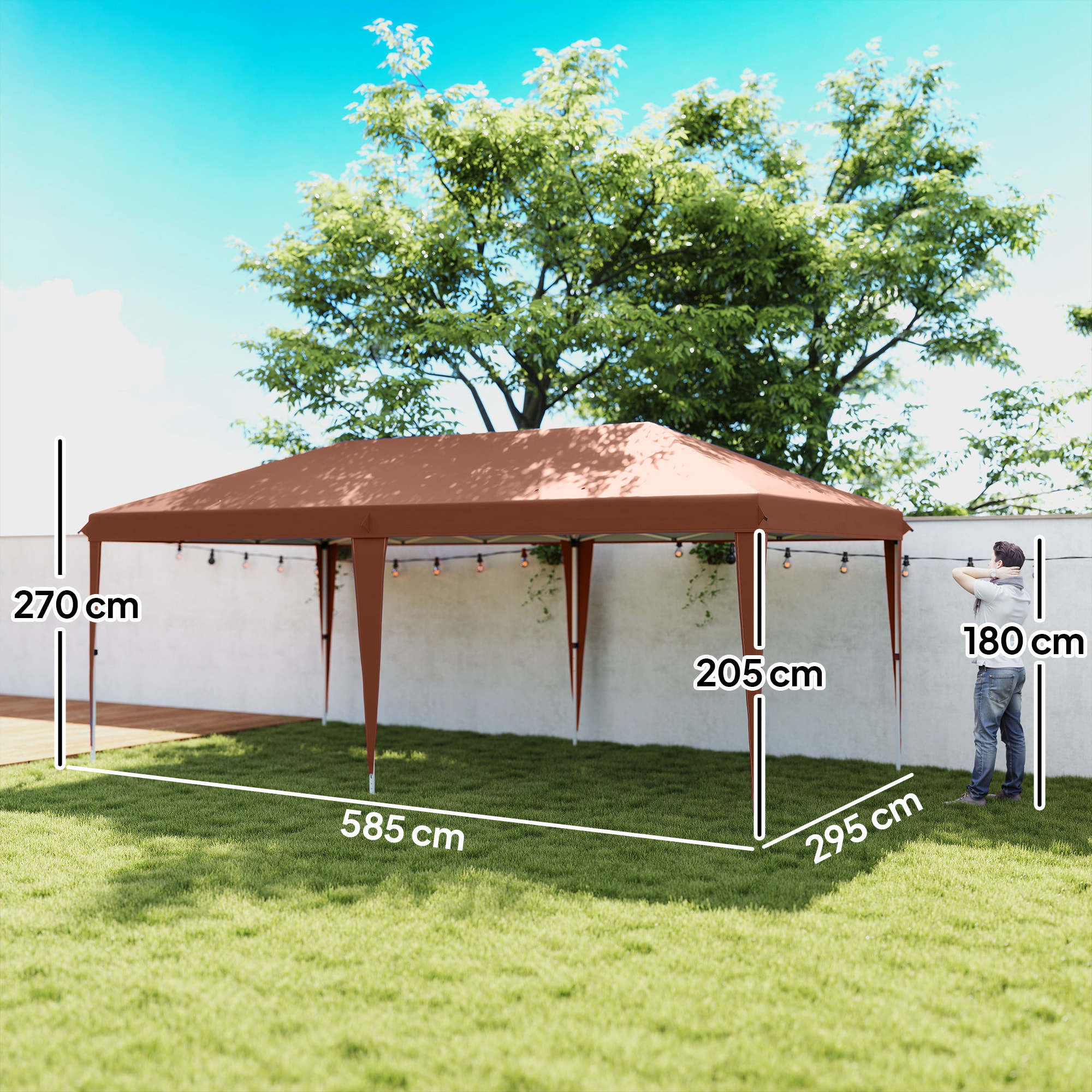 Carpa Plegable Gazebo 6x3 m Pop-up, Cenador Plegable con Altura Ajustable en 3 Niveles Toldo Anti-UV y Bolsa de Transporte para Camping Fiestas Café