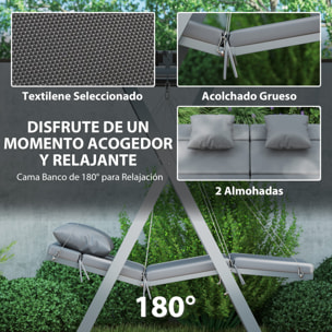 Columpio de Jardín Exterior de 2 Plazas Balancín de Jardín Exterior Convertible en Cama con Toldo Ajustable Protección UV30+ y Cojines Carga 220 kg 142x130x168 cm Gris Oscuro
