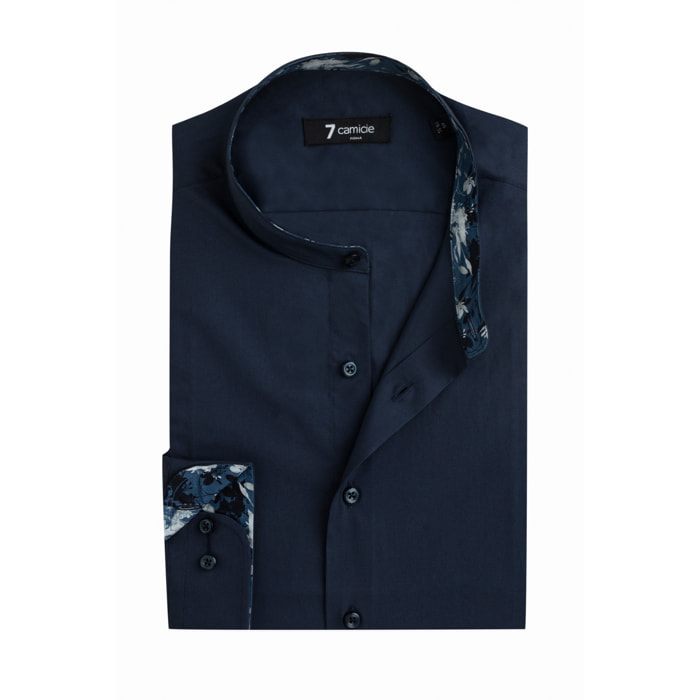 Camicia Uomo Coreano Slim Popeline Stretch Unito Blu