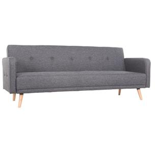 Canapé convertible scandinave 3 places en tissu gris foncé et bois clair ULLA