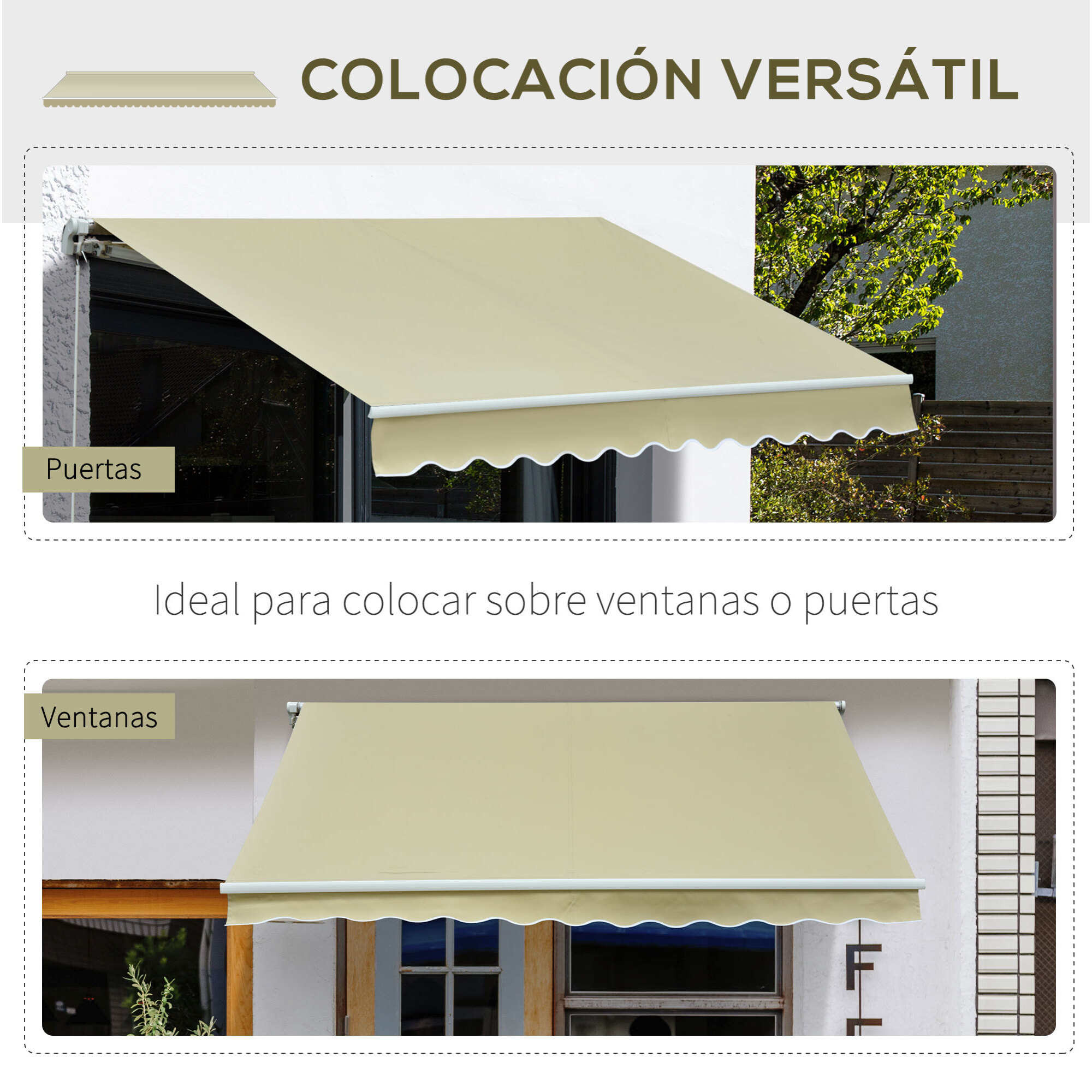 Toldo con ángulo Ajustable de Aluminio 2.95x2.5m Crema