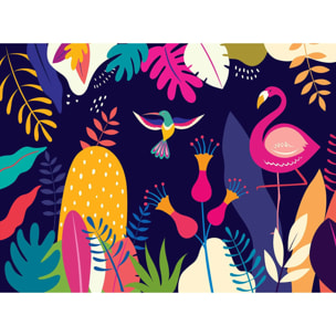 Papier peint tropical coloré flamant rose et jungle Intissé