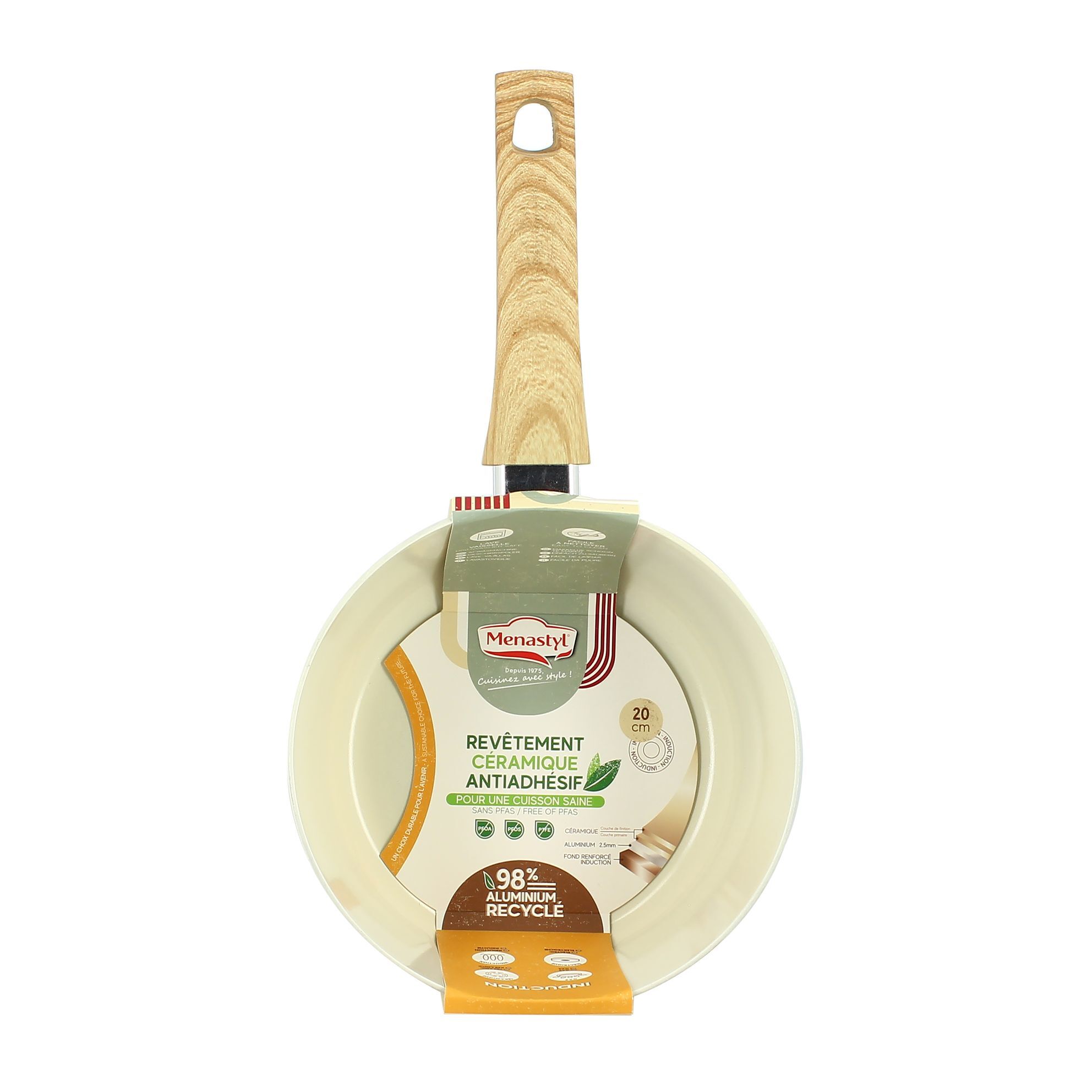 Casserole en revêtement céramique 20cm crème - tous feux COLORAMA
