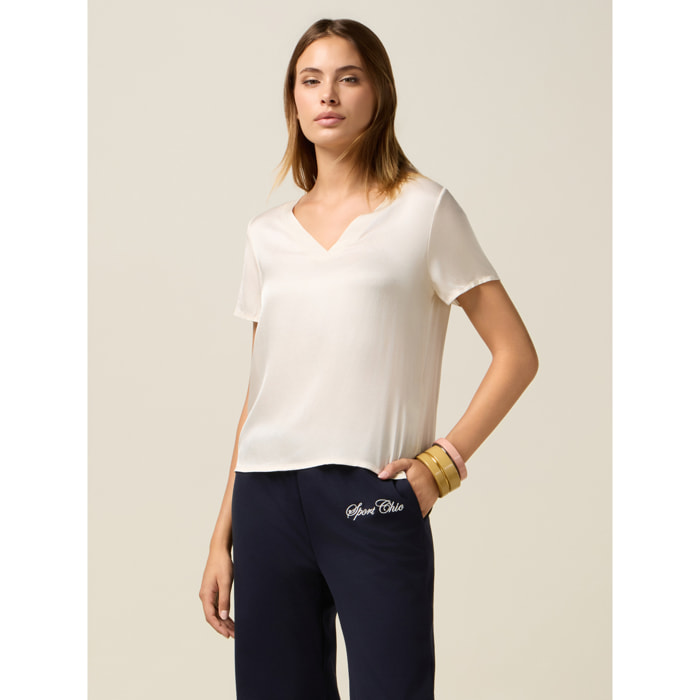 Oltre - Blusa in raso di viscosa - Bianco