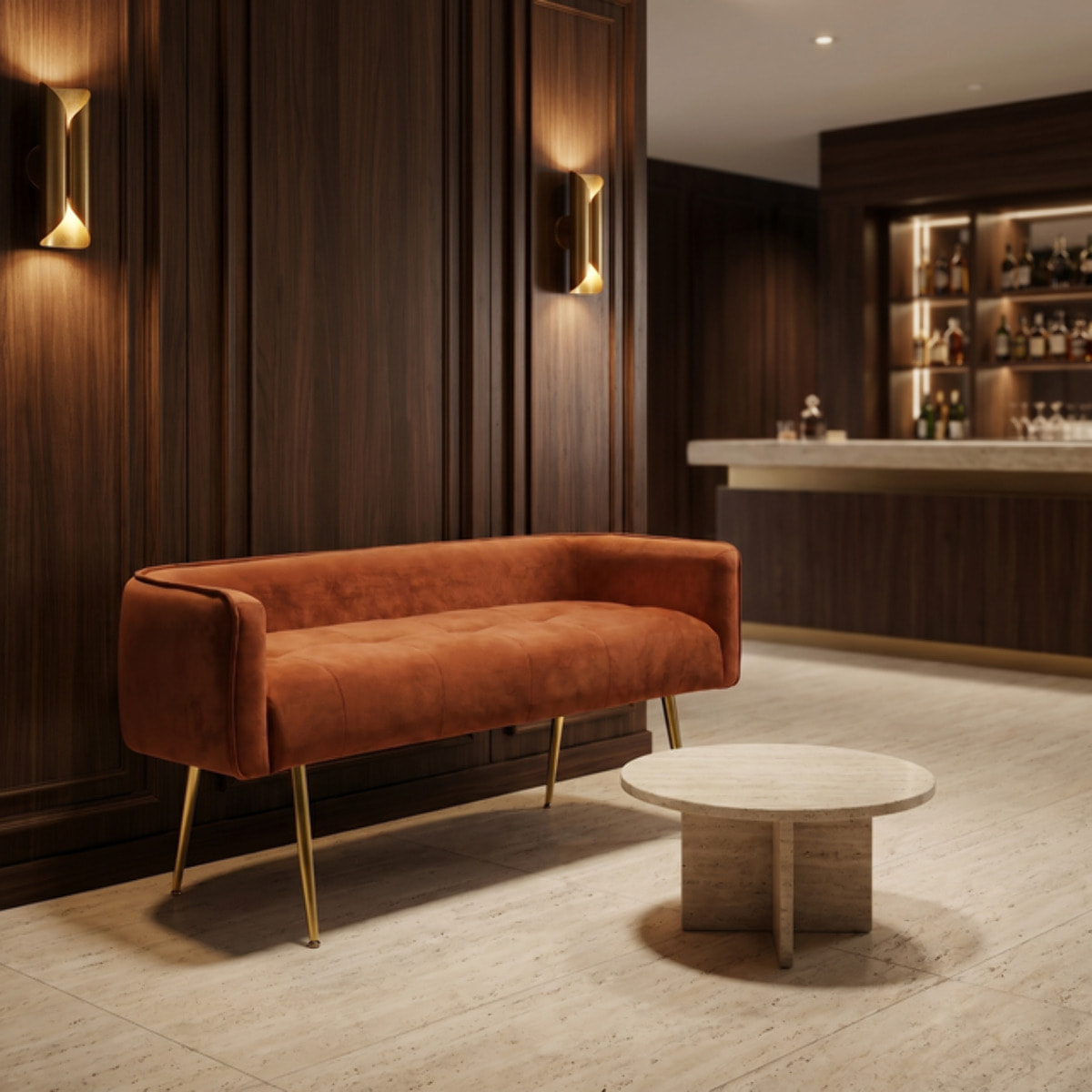 Divanetto Imbottito in Effetto Velluto con Braccioli e Gambe in Acciaio, Seduta Elegante dal Design Moderno per Camera da Letto, Ingresso, Soggiorno e Studio