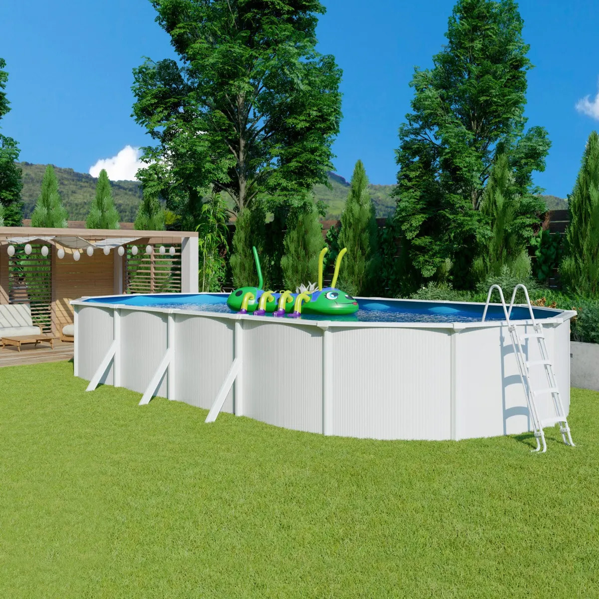 Piscine hors sol acier ovale 9,15 x 4,55 x 1,32 m blanche SAPHIR