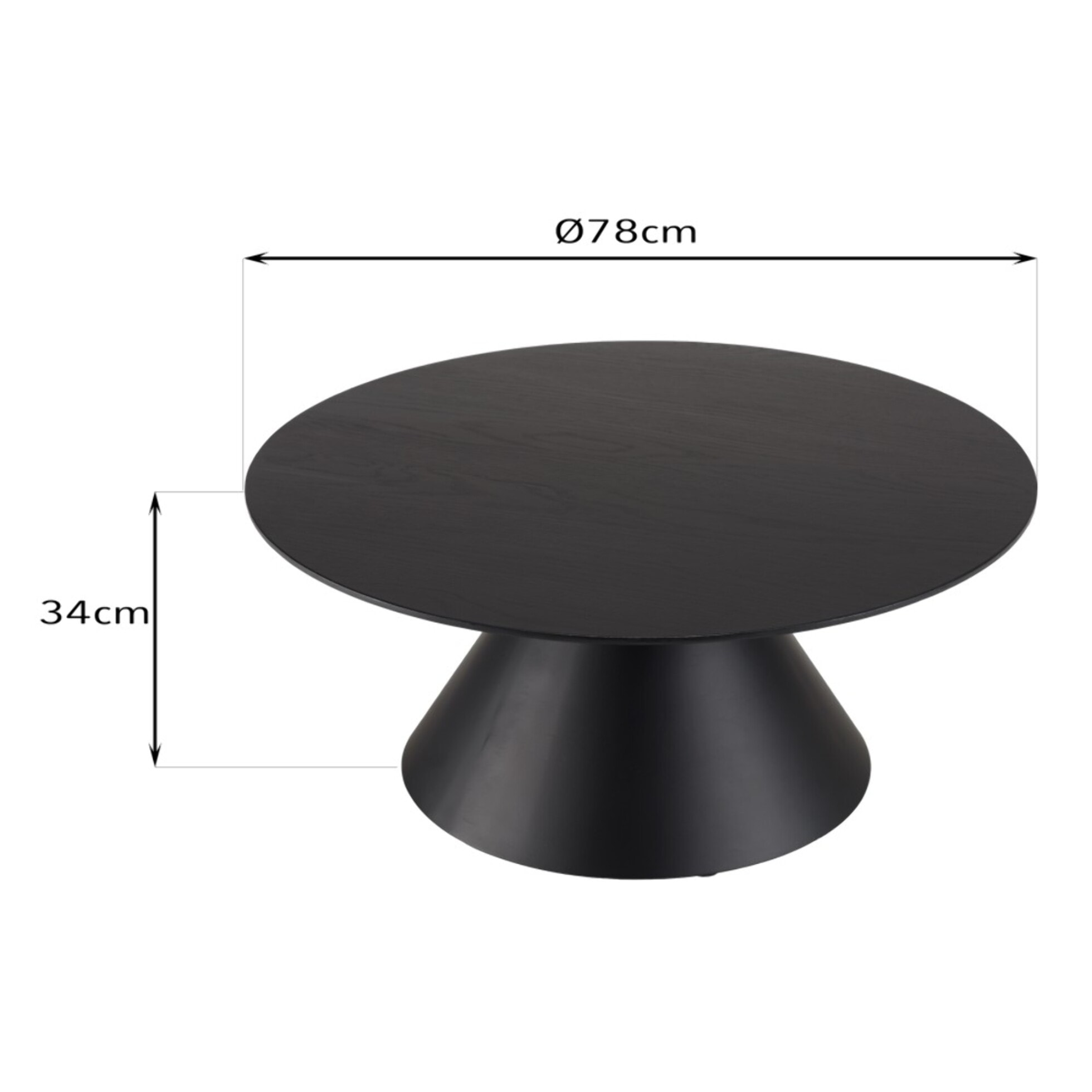 DALY - Table basse ronde noire 78x78cm pied conique métal