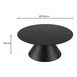 DALY - Table basse ronde noire 78x78cm pied conique métal