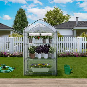 Serra A 3 Ripiani Da Giardino Per Orto Telaio In Acciaio Verniciato Telo In PVC Trasparente Porta Avvolgibile Apertura A Cerniera 69x49x125 Cm