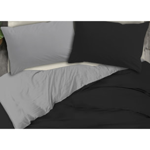 Copripiumino No Stiro Tinta Unita Bicolor Francesca Nero Grigio